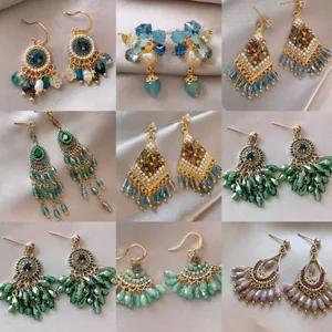 Boheemse Vintage Legering Kunstmatig Kristal Kwastjes Oorbellen Voor Vrouwen Elegant Geometrisch Verguld Strass Ethische Stijl Sieraden Cadeau