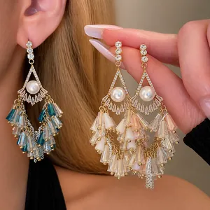 Elegante bohemian kristallen kwastjes oorbellen met glinsterende strass steentjes