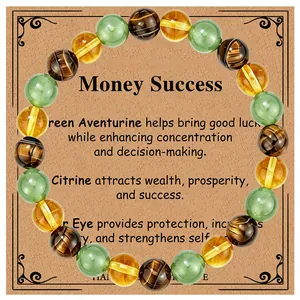 Detailed view of 8mm Green Aventurine Citrine and Tiger Eye bracelet beads
