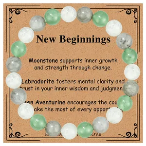 Healing crystal beaded bracelet with Moonstone, Labradorite, and Green Aventurine.