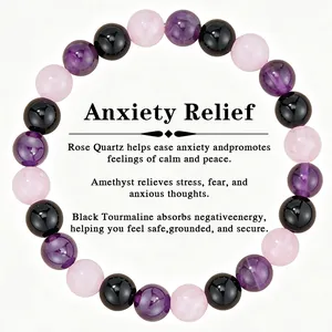 Healing crystal beaded bracelet for anxiety relief with amethyst and rose quartz stones