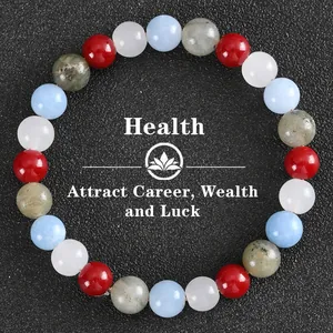 Detailed view of 8mm beaded bracelet featuring colorful natural stones for health benefits