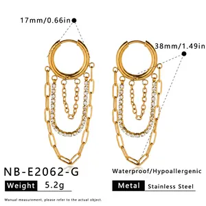 Dimensioni dettagliate degli orecchini a nappa in acciaio inossidabile con strass brillanti