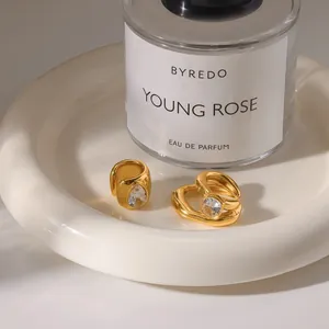 Elegant 18k gold plated stainless steel ear cuffs with sparkling crystal inlay for women