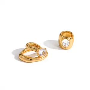 Stylish 18k gold plated stainless steel ear cuffs with sparkling rhinestones for women