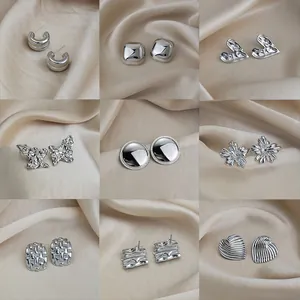 Roestvrij Stalen Geometrische Oorknopjes Voor Vrouwen Minimalistische Zilverkleurige Strass Bloem Oorbellen Hypoallergene Sieraden