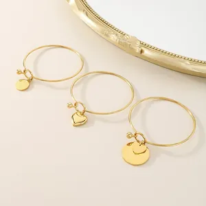 Stainless Steel Heart Charm Bangle Bracelet For Women Gold Silver Plated Saint Benedict Medal Religious Coin Jewelry Gift