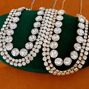 Elegant palace style multi-layer crystal rhinestone choker necklace for luxury gala events