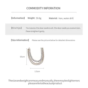 Detailed spec sheet for multi-layered rhinestone necklace with size and weight