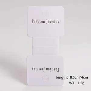 Detail view of white jewelry display card with 8.5x4cm dimensions for DIY packaging.