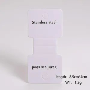 Detailed white folding jewelry display card made of paper with stainless steel text