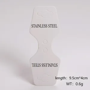 White foldable jewelry display card for necklaces with stainless steel lettering detail