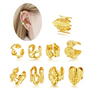 Stainless Steel Non-Piercing Ear Cuffs Gold Silver Flower Heart Leaf Minimalist Cartilage Clip-on Earrings For Women Fashion Jewelry