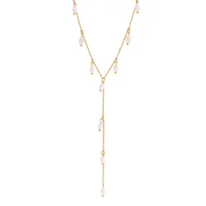 Elegant 18K gold plated stainless steel Y-shape tassel necklace with white pearls
