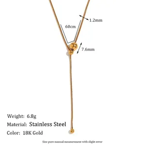 Collar en Y de acero inoxidable chapado en oro de 18K con cuentas y dimensiones