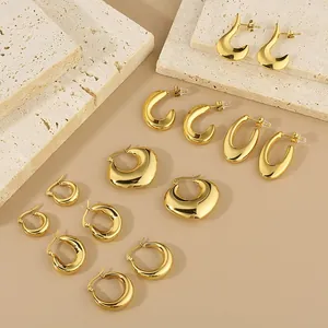 Collection of geometric stainless steel earrings with 18k gold plating in various oval shapes