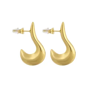 Elegant 18k gold plated stainless steel earrings with unique curved teardrop design