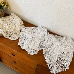 Vintage white hollow-out crochet lace triangle scarf for waist decoration ethnic style