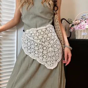 Bohemian style white lace crochet triangular waist scarf for women styling accessory