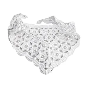 Elegant white hollowed-out crochet triangular lace scarf for waist and hip layering decor