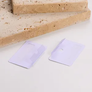 Frosted lavender PVC earring display cards with hanging hooks and round holes design.