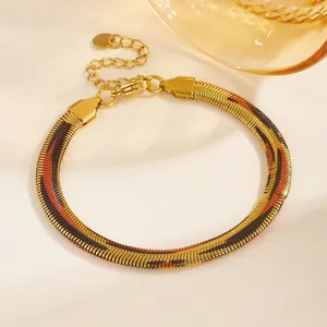 Close-up view of leopard print gold stainless steel snake chain bracelet for women