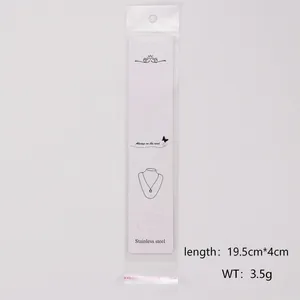 Detailed view of long white jewelry card with 19.5x4cm dimensions and clear OPP bag