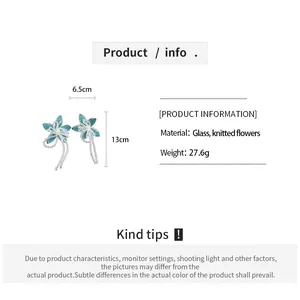 Detailed size and material information for floral tassel earrings with glass beads