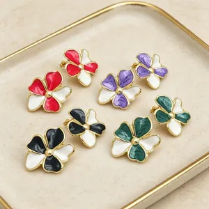 Französischer Vintage Edelstahl Emaille Blumen Ohrstecker Kontrastfarbe Verschmiert Große Florale Statement Schmuck Für Damen Urlaub
