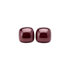Minimalist burgundy enamel candy bean stud earrings with square rounded design