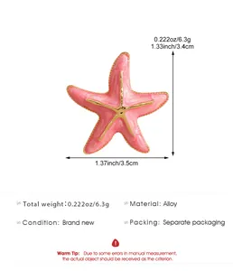 Detaillierte Informationen zu einer rosa Seestern-Brosche mit genauen Größen- und Gewichtsangaben.