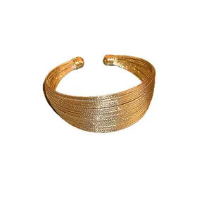 Vintage multi-strand gold cuff bracelet with textured wire design for women