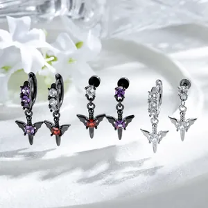 Gothic Dämonenflügel Schwert Kreuz Ohrstecker Kupfer Strass Dunkler Stil Ohr Piercing Schmuck Mit Titanlegierung Pfosten