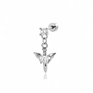 Dunkler Dämonenflügel-Schwert-Hantel-Ohrring mit Zirkoniasteinen für Helix-Piercings