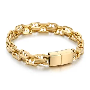 Goudkleurige herenarmband van titaniumstaal met holle schakels en magneetsluiting