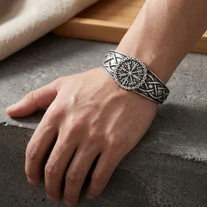 Vintage Viking rune en Keltische knoop roestvrijstalen brede manchetarmband voor heren