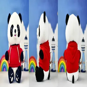 Schattige panda knuffel met rode hoodie, vooraanzicht zij- en achteraanzicht
