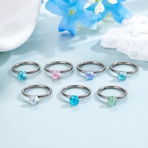 F136 Titanium Hinged Segment Ring Piercing Jewelry For Women Men Zirconia Flower Inlaid Ear Hoop Clicker Nose Ring Accessory