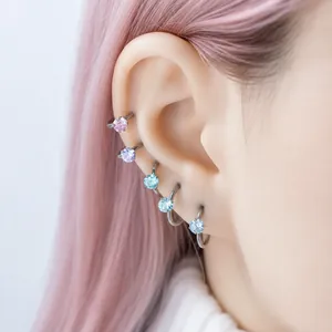 Titanium hoop earrings set with 4mm colorful round zirconia stones for ear piercings