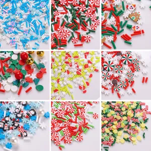 Tranches de Pâte Polymère Multicolores de Noël pour Bijoux DIY Nail Art Flocon de Neige Bonhomme de Pain d'Épices Père Noël 10g