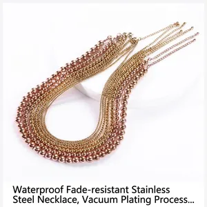 Close-up of multi-layer rose gold stainless steel beaded necklace with vacuum plating