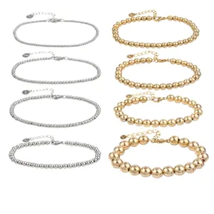 Collezione di braccialetti con perline in acciaio inossidabile in oro e argento vari