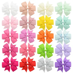Set of 20 colorful handmade grosgrain ribbon fishtail hair bows for children and babies
