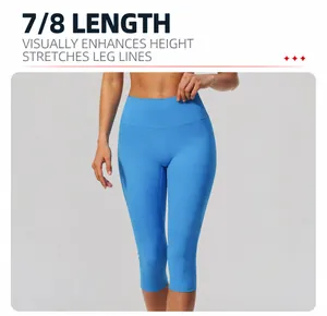 High-waisted brushed yoga Capri pants in vibrant blue for women fitness and running