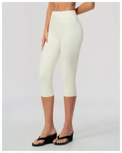 Premium cream white high-waisted cropped yoga leggings for women's fitness workout
