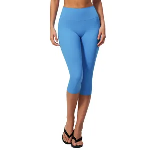 High-waisted blue brushed yoga cropped leggings for women athletic fitness wear