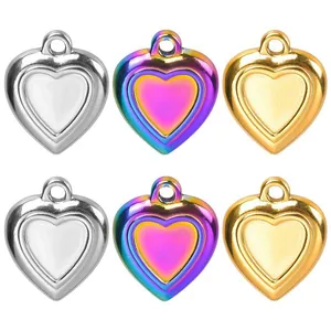 Set de dijes de corazón de acero inoxidable para joyería DIY en oro, plata y acabado arcoíris