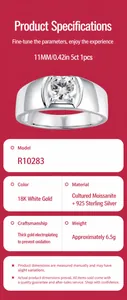 Gedetailleerde specificaties van 5ct moissanite herenring in S925 sterling zilver