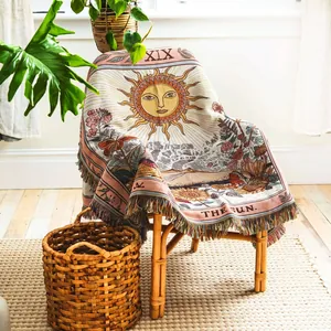 Couverture Tissée Tarot Bohème Coton Frange Décorative Jeté De Canapé Pique-nique Extérieur Camping Literie Tapisserie