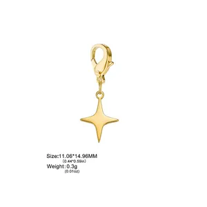 Detail view of gold-plated stainless steel four-pointed star pendant with dimensions
